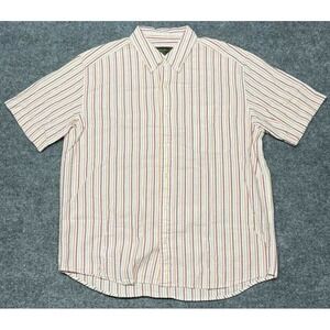 Eddie Bauer Shirt Mens L White Orange Stripe Pocket 100% Cotton Button Up